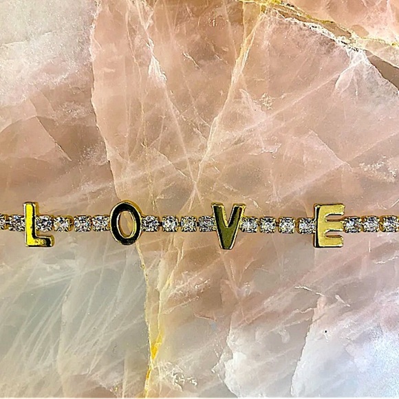 Gold Love Letter Cubic Zircon Pave Tennis Minimalist Bracelet - Picture 8 of 9